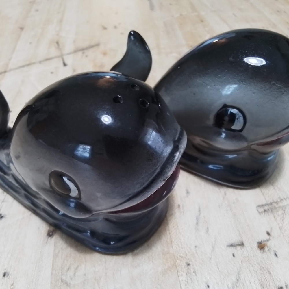 Vintage Anthropomorphic Whale Salt and Pepper Shakers Made In Japan